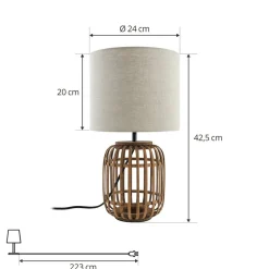 Lindby bordlampe Marzanna, grå, bambus, 42,5 cm, E27