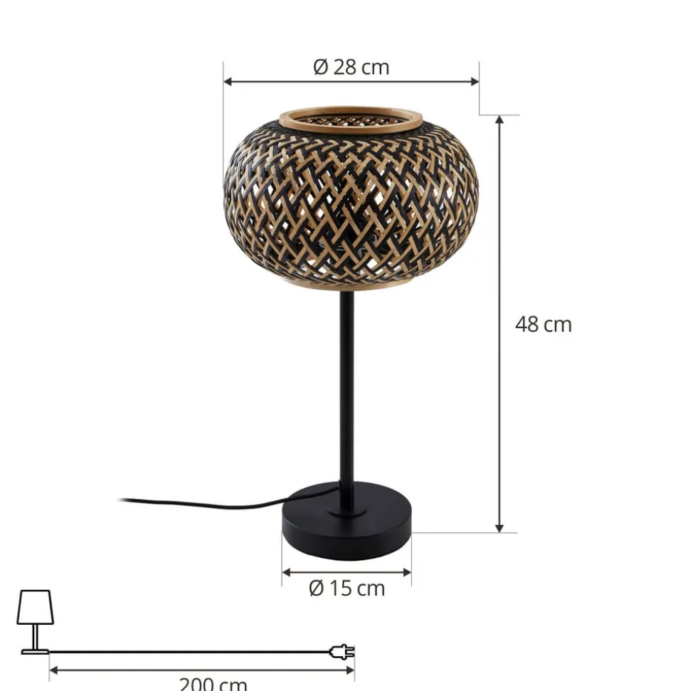 Lindby bordlampe Nerys, sort, bambus, Ø 28 cm