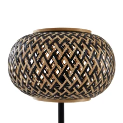 Lindby bordlampe Nerys, sort, bambus, Ø 28 cm