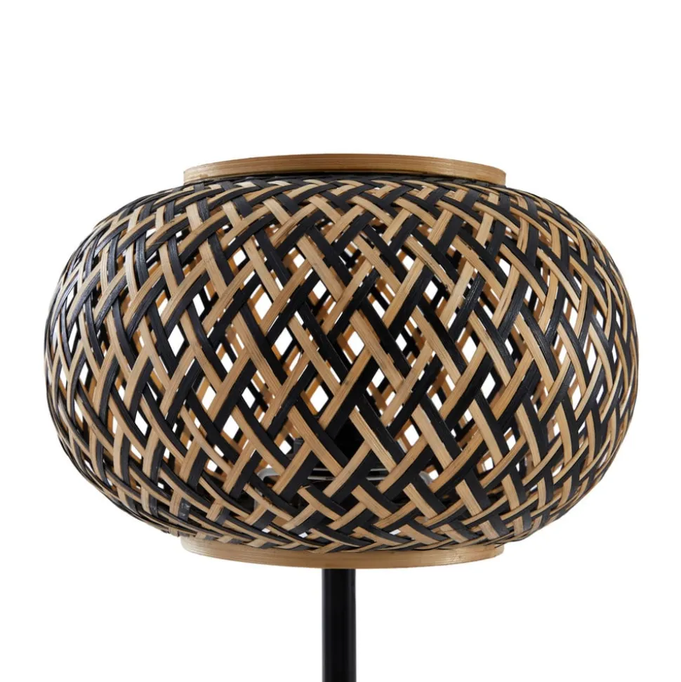 Lindby bordlampe Nerys, sort, bambus, Ø 28 cm