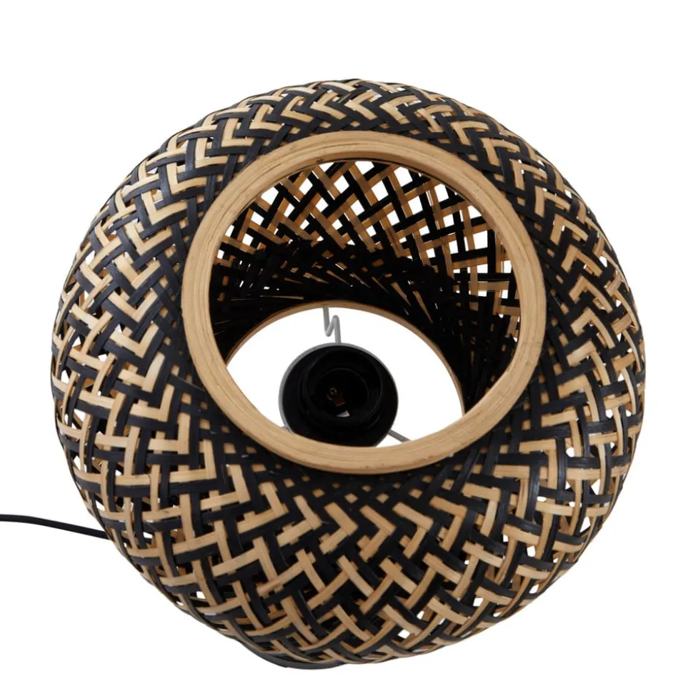 Lindby bordlampe Nerys, sort, bambus, Ø 28 cm