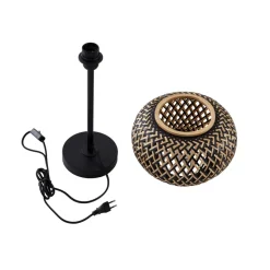Lindby bordlampe Nerys, sort, bambus, Ø 28 cm