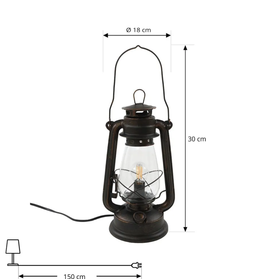 Lindby bordlampe Raisa, rustfarvet, metal, lygte, E14