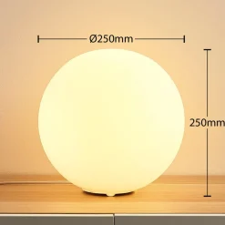 Lindby bordlampe Rhona, hvid, opalglas, Ø 25 cm, E27