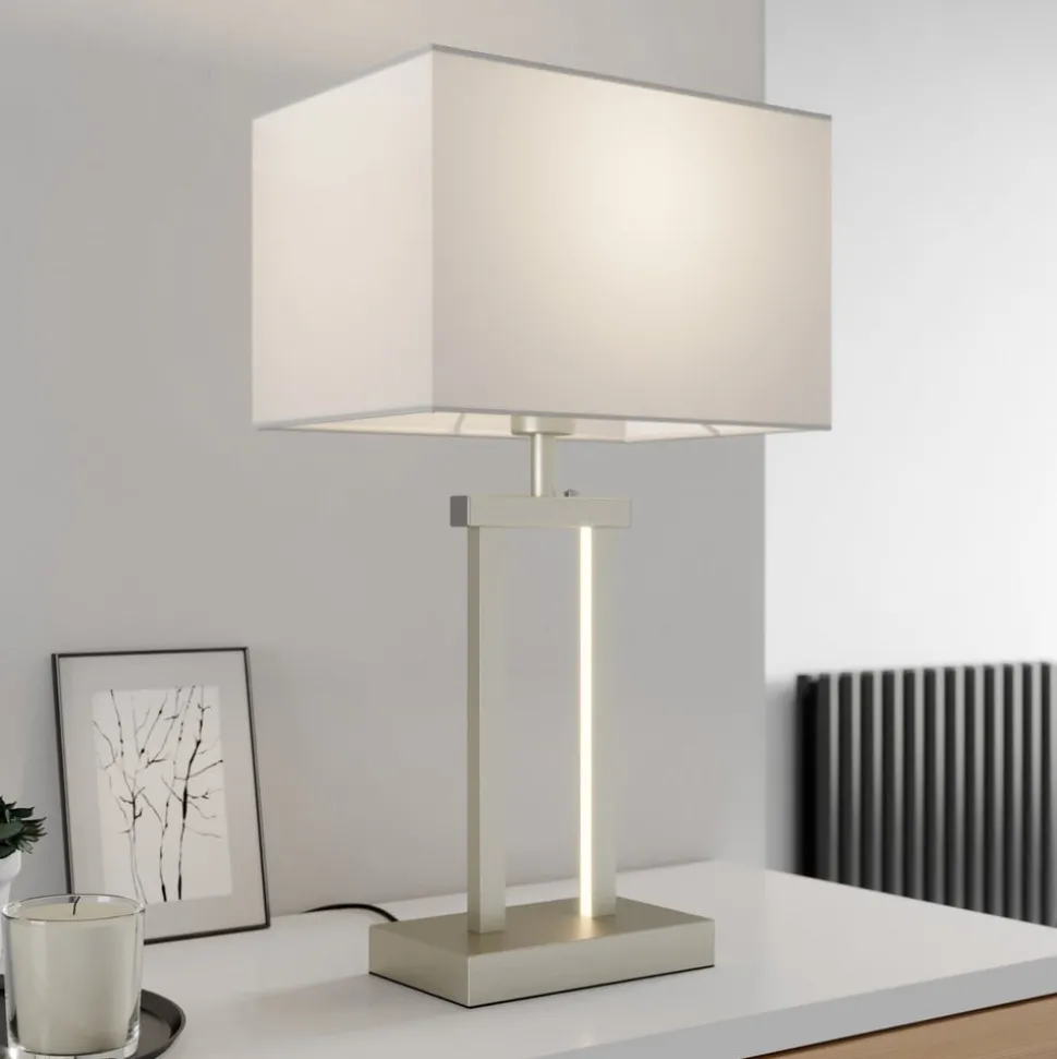 Lindby bordlampe Sigurd, hvid, stof, højde 54 cm, E27
