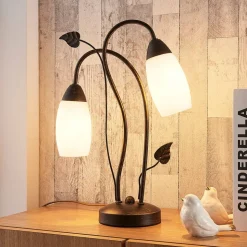 Lindby bordlampe Stefania, sort/guld, glas, E14, 40 cm