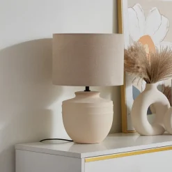 Lindby bordlampe Thalassia, beige, Ø 30 cm, keramik