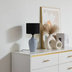 Lindby bordlampe Thalassia, grå/sort, Ø 20cm, keramik