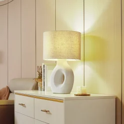Lindby bordlampe Thalassia, hvid, Ø 30 cm, keramik