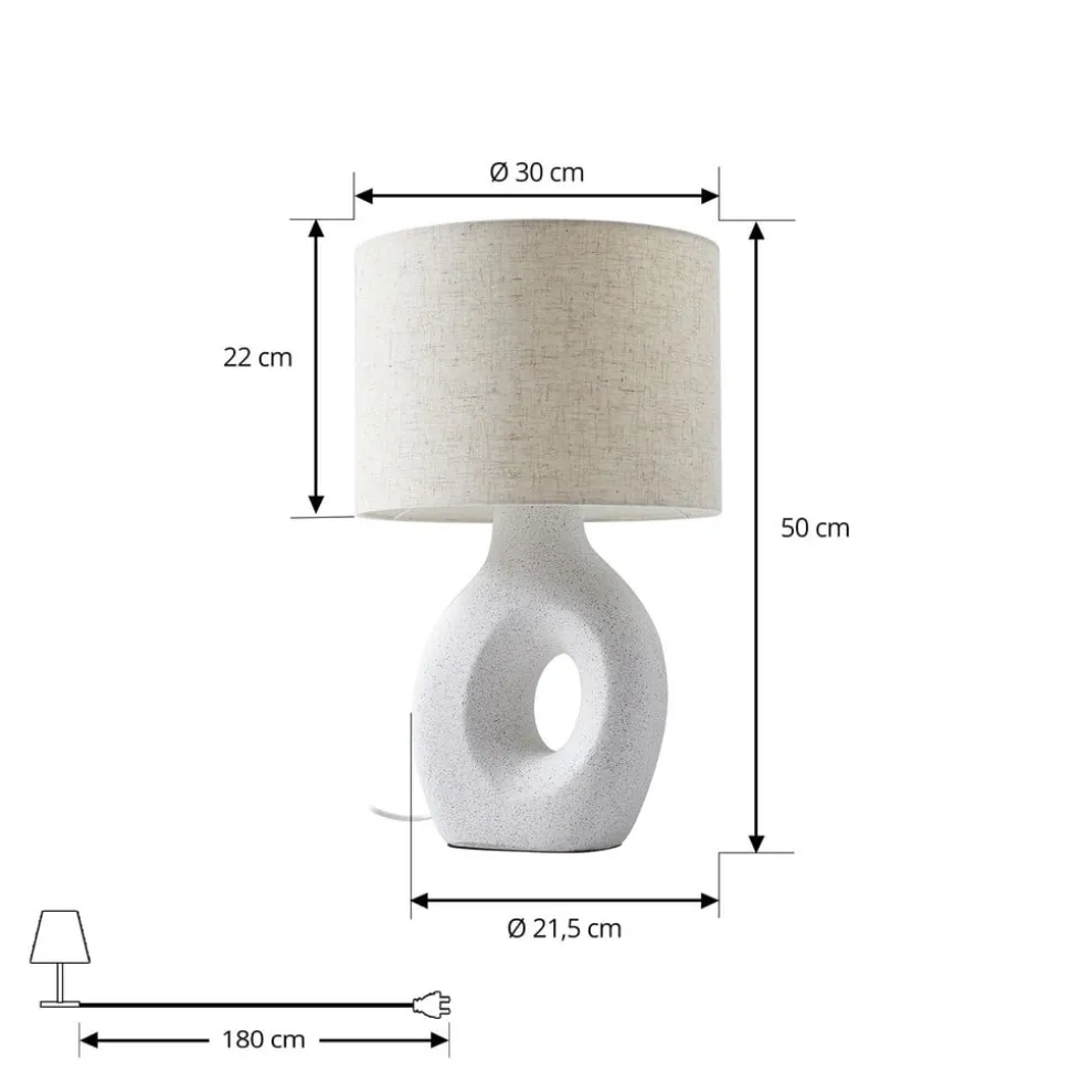 Lindby bordlampe Thalassia, hvid, Ø 30 cm, keramik