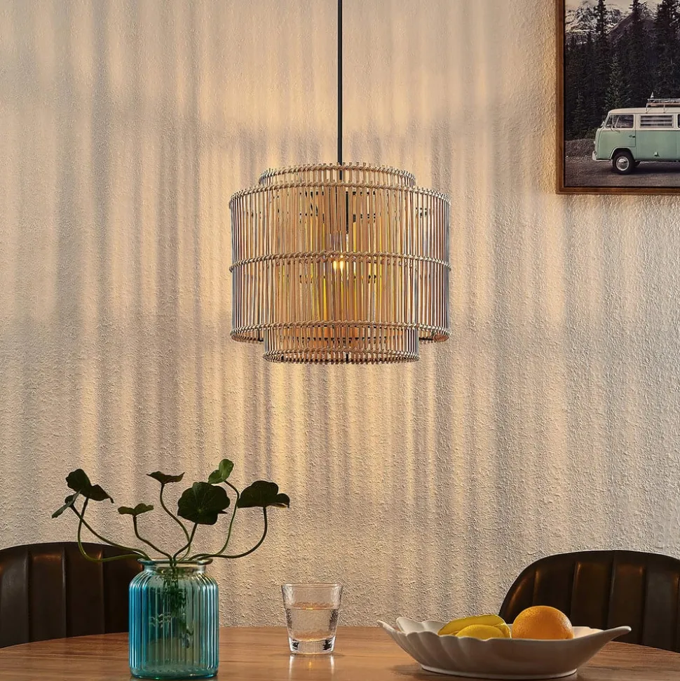 Lindby Bridga pendellampe, Ø 35 cm, sort, bambus