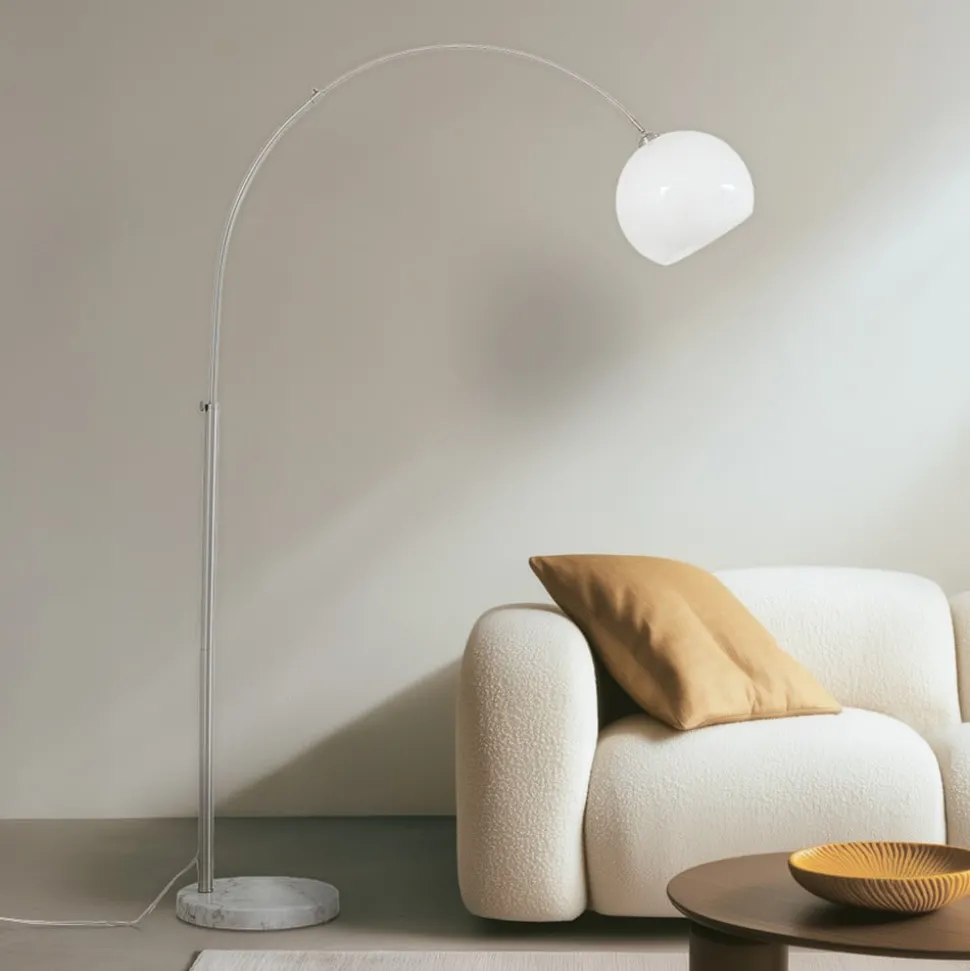 Lindby buelampe Alverton, hvid/nikkel, glas, 197 cm