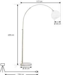 Lindby buelampe Alverton, hvid/nikkel, glas, 197 cm