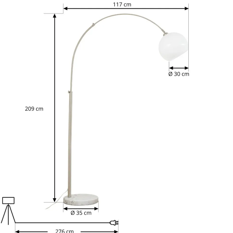 Lindby buelampe Alverton, hvid/nikkel, glas, 197 cm
