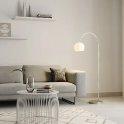 Lindby buelampe Cynthia, nikkelfarvet, glas, 140 cm, E27