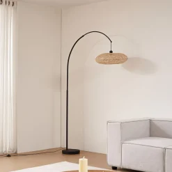Lindby buelampe Solvian, sort/natur, bambus, metal