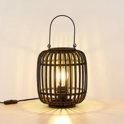 Lindby Canyana bordlampe, sort, rattan, 27 cm høj