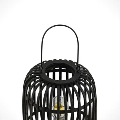 Lindby Canyana bordlampe, sort, rattan, 27 cm høj