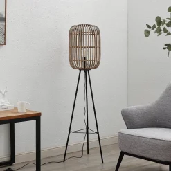 Lindby Canyana gulvlampe, 139 cm, natur, rattan, stativ