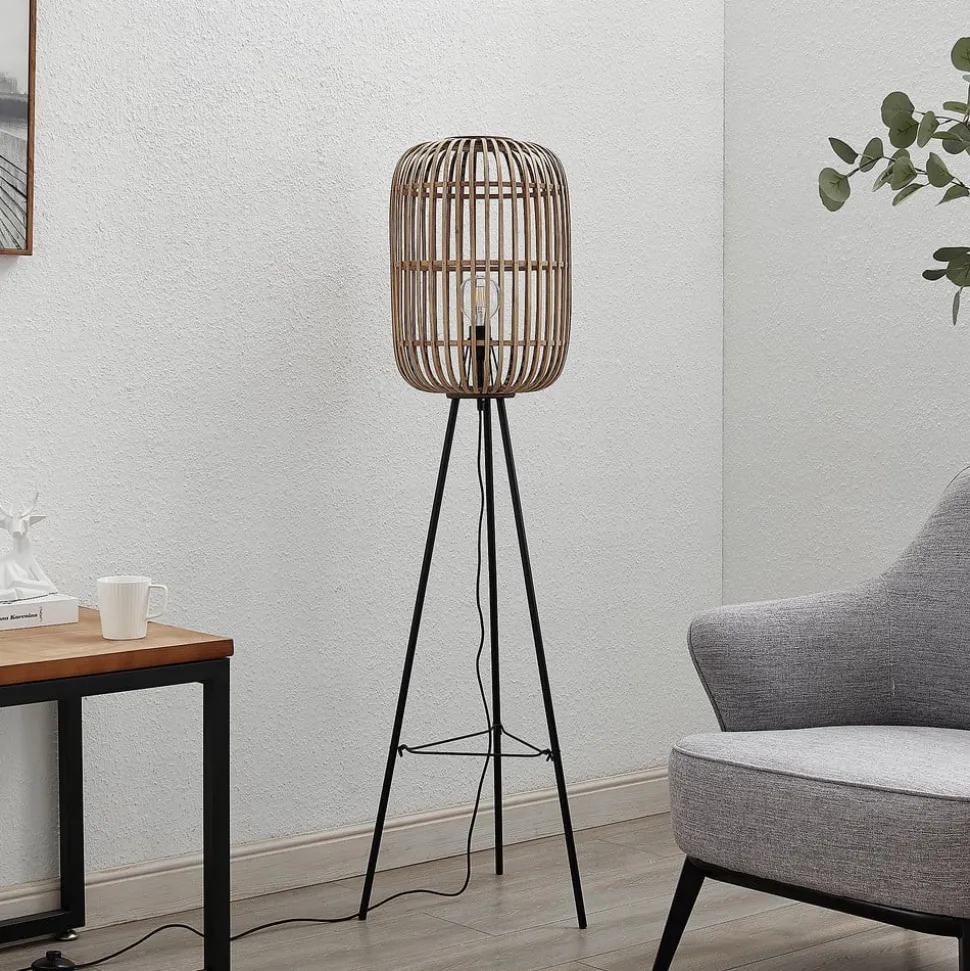 Lindby Canyana gulvlampe, 139 cm, natur, rattan, stativ