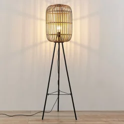 Lindby Canyana gulvlampe, 139 cm, natur, rattan, stativ