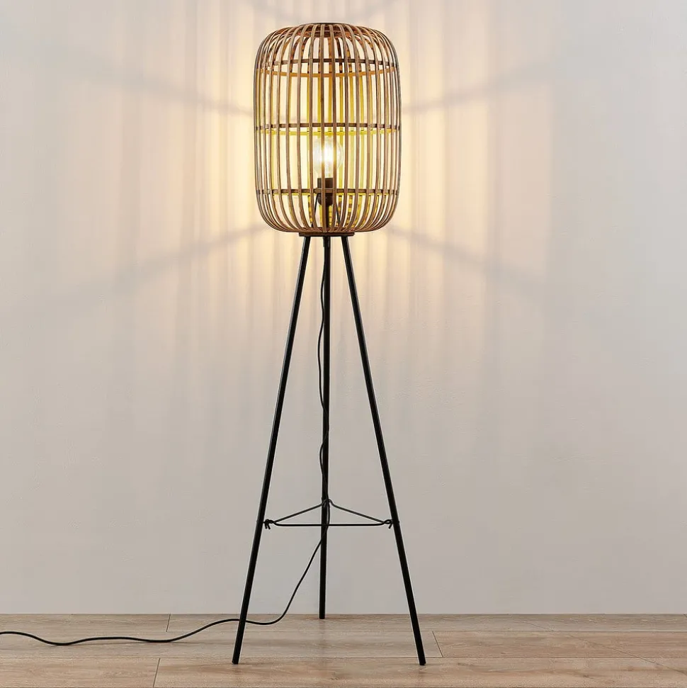 Lindby Canyana gulvlampe, 139 cm, natur, rattan, stativ