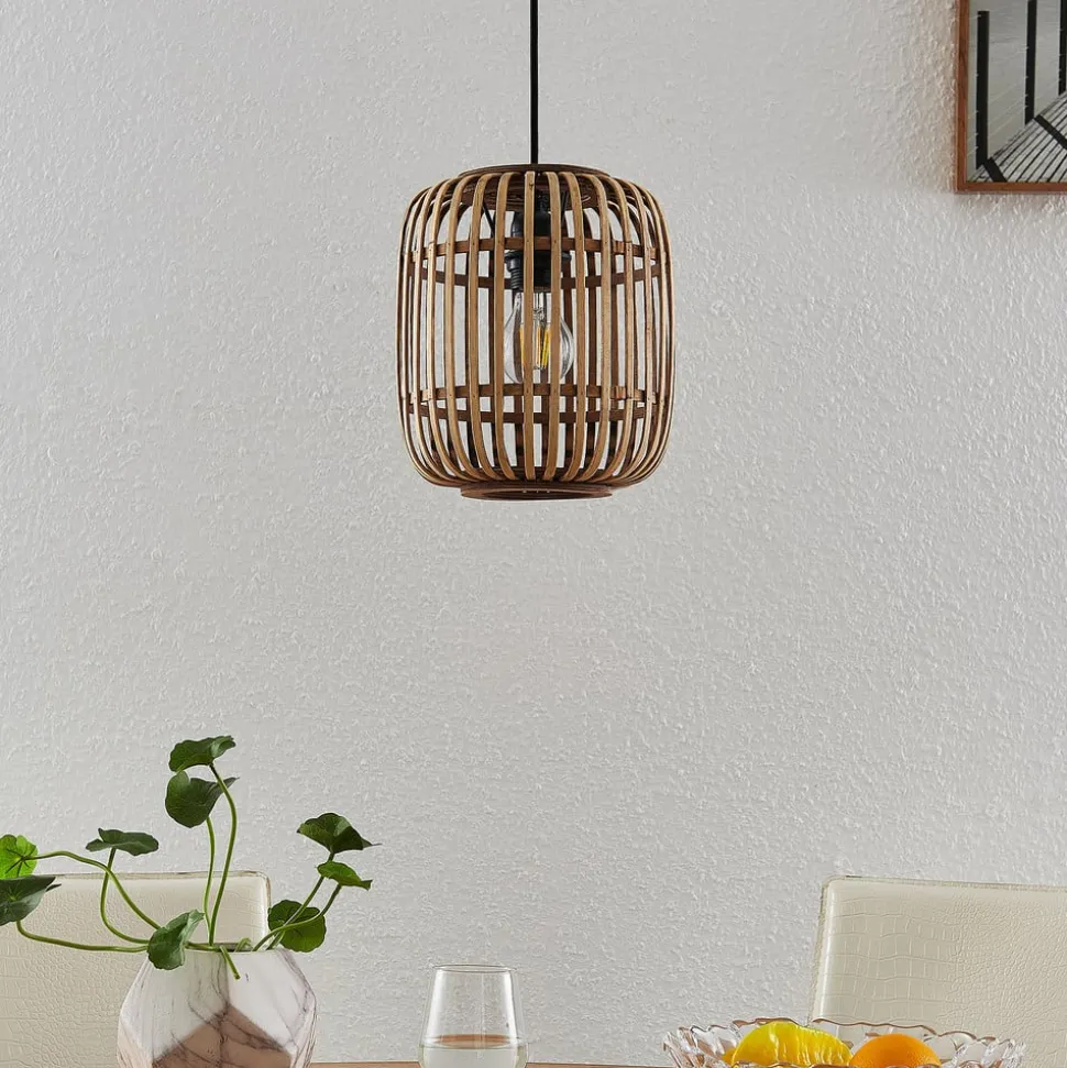 Lindby Canyana hængelampe, natur, rattan, Ø 22 cm