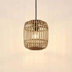 Lindby Canyana hængelampe, natur, rattan, Ø 22 cm
