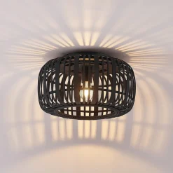 Lindby Canyana loftlampe, sort, rattan, Ø 40 cm