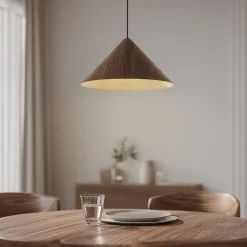 Lindby Clarine hængelampe, valnød, Ø 50 cm, metal