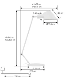 Lindby Corali bordlampe, hvid, metal, højde 64 cm