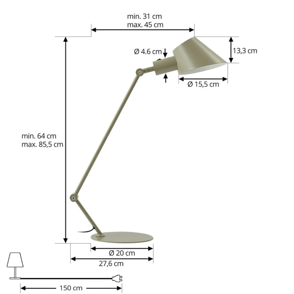 Lindby Corali bordlampe, lysegrøn, metal, højde 64 cm