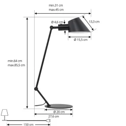 Lindby Corali bordlampe, sort, metal, højde 64 cm