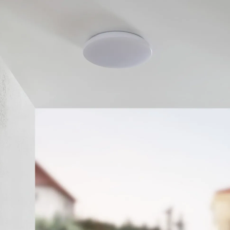 Lindby Doki LED udendørs loftslampe, 34 cm, hvid, plast