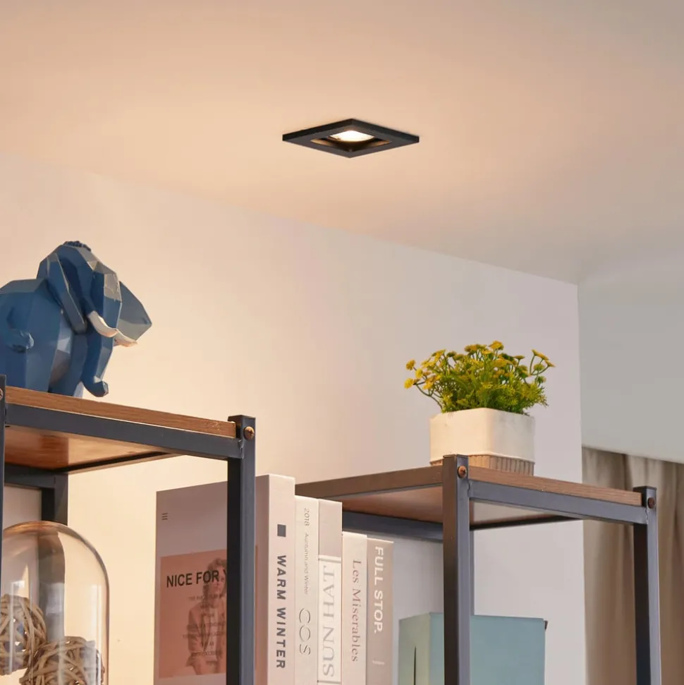 Lindby downlight Thorid, sort, 10 x 10 cm, sæt med 10, GU10