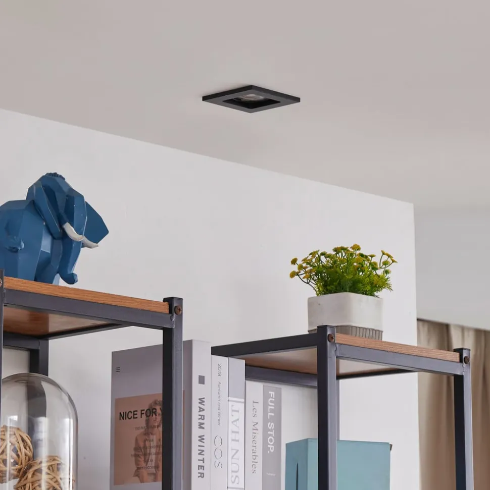 Lindby downlight Thorid, sort, 10 x 10 cm, sæt med 10, GU10