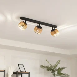 Lindby Ediz loftslampe, 3-lys, GU10, træ, 73 cm lang