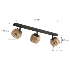 Lindby Ediz loftslampe, 3-lys, GU10, træ, 73 cm lang