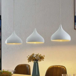 Lindby Elamira pendellampe, hvid, metal, 133 cm, 3 lyskilder.