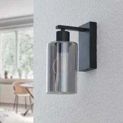 Lindby Emavi væglampe, sort/røggrå, glas, E27