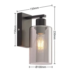 Lindby Emavi væglampe, sort/røggrå, glas, E27