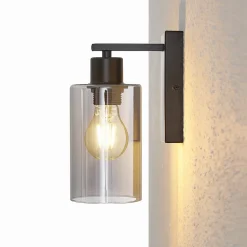 Lindby Emavi væglampe, sort/røggrå, glas, E27
