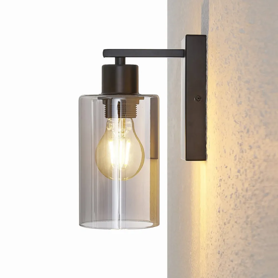 Lindby Emavi væglampe, sort/røggrå, glas, E27