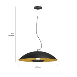 Lindby Emilienne pendellampe, sort, guldfarvet, Ø 60 cm