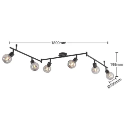 Lindby Eridia loftspot, sort, 6 lyskilder, langt