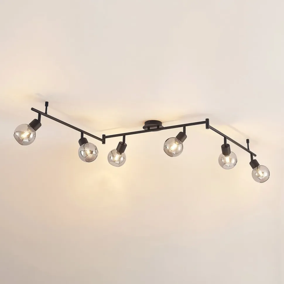 Lindby Eridia loftspot, sort, 6 lyskilder, langt