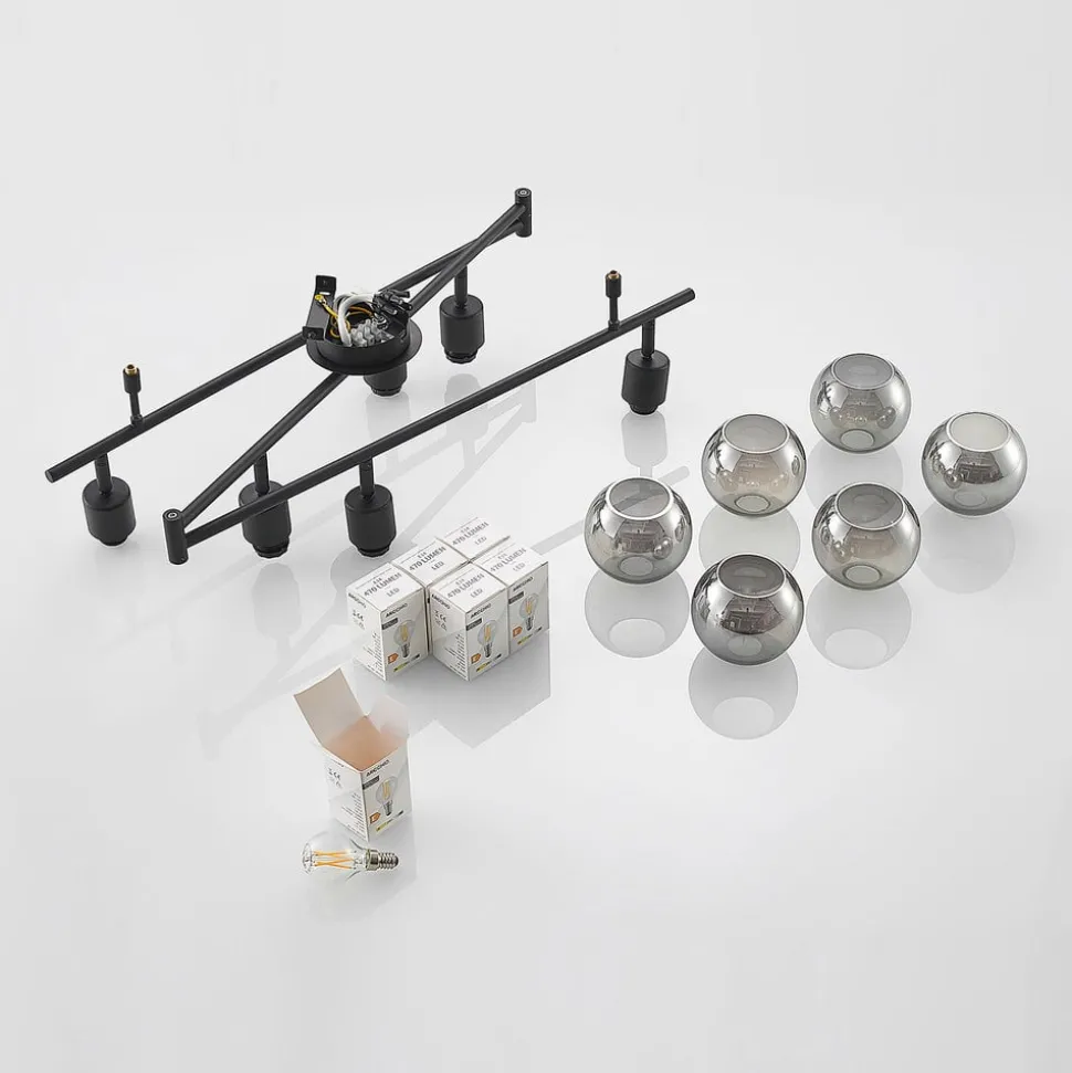 Lindby Eridia loftspot, sort, 6 lyskilder, langt