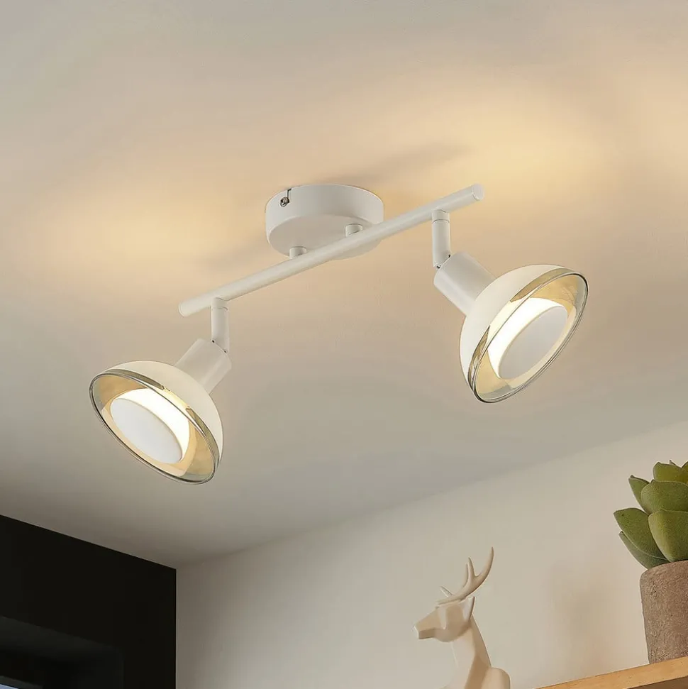 Lindby Erin loftspot, hvid, 2-lys, 31,5 cm, glas