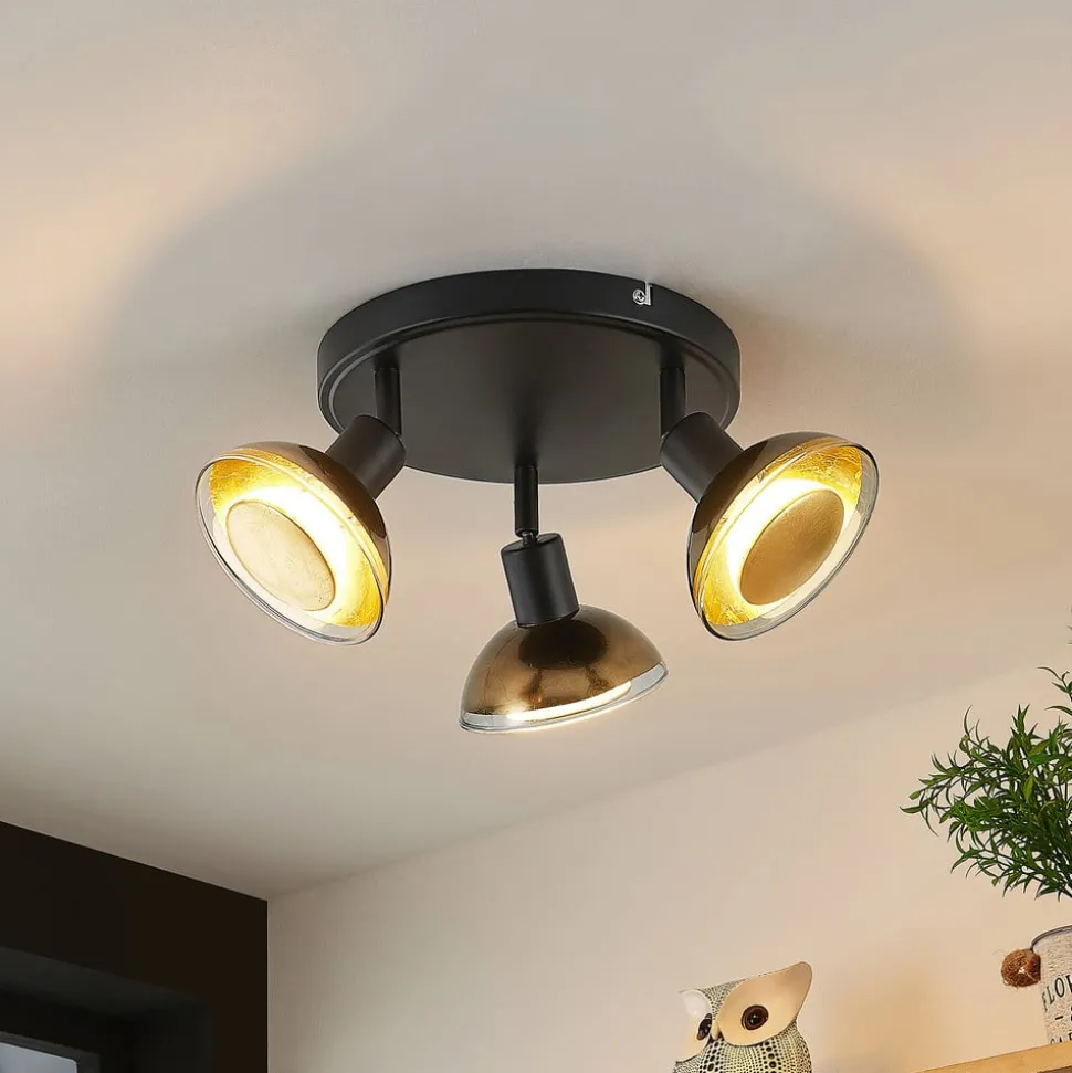 Lindby Erin loftspot, sort/guld, Ø 22 cm, glas