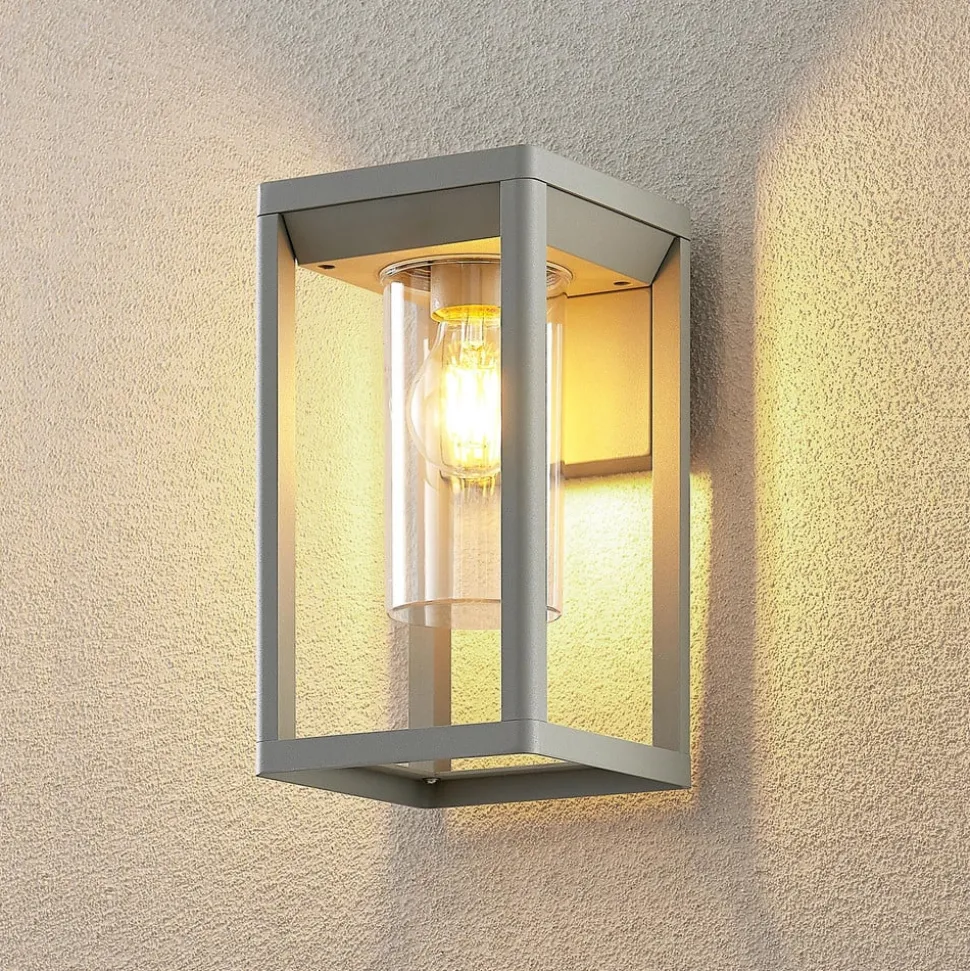 Lindby Estami udendørs væglampe, sølv, metal, 27 cm